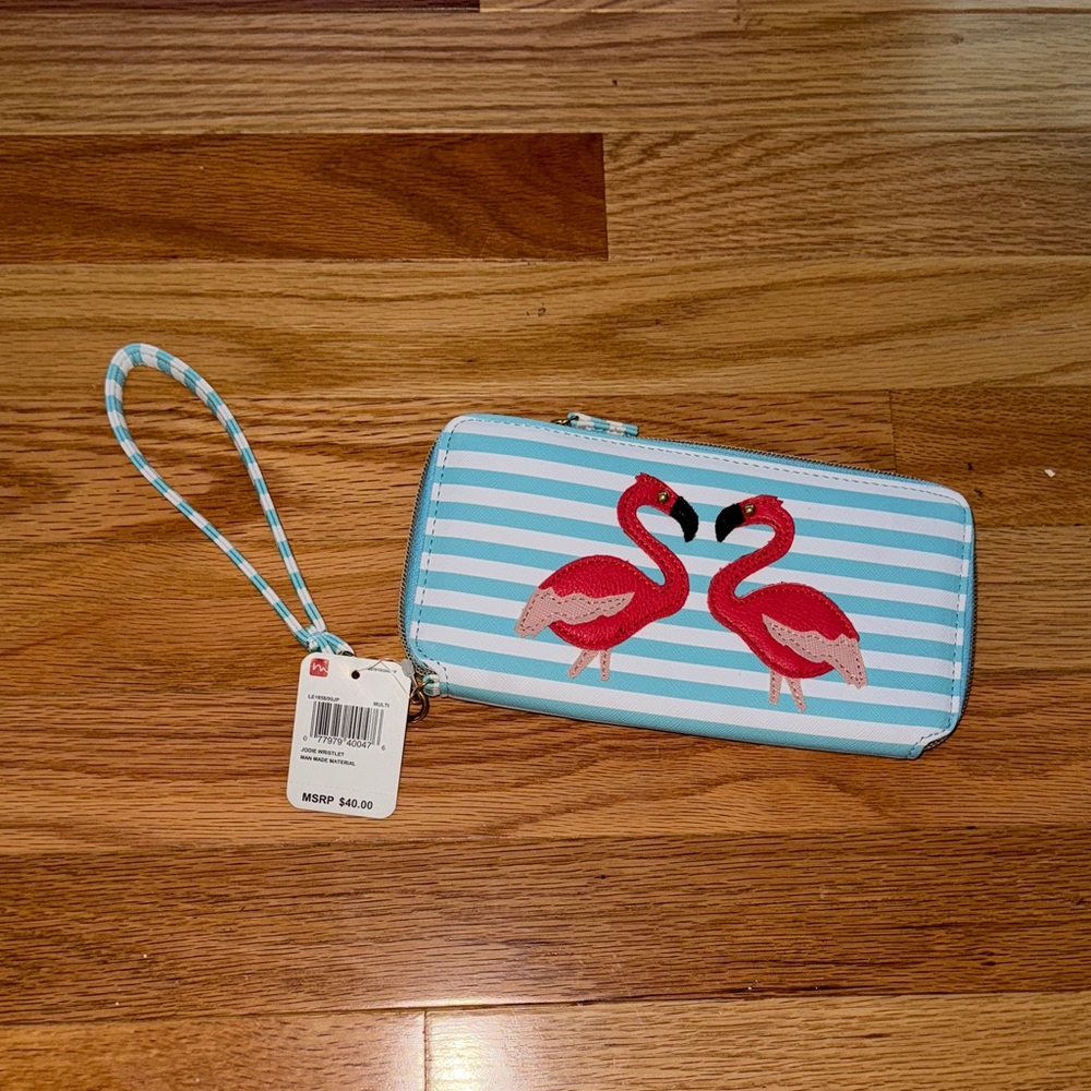 Mundi NWT❗️Flamingo Blue and White Striped Wristlet